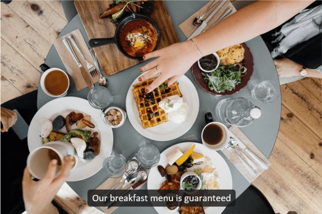 Universal Captions example - Breakfast menu