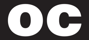 Open captioning symbol, black background and the letters OC in white